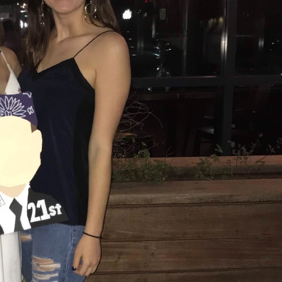 Navy Blue & Black Spaghetti Strap Blouse - Picture 5 of 5